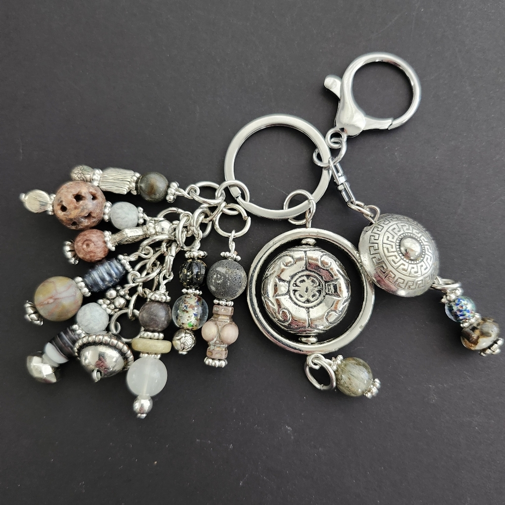 Boho Purse Charm or Keychain Tibetian Beads Stone Glass Handcrafted